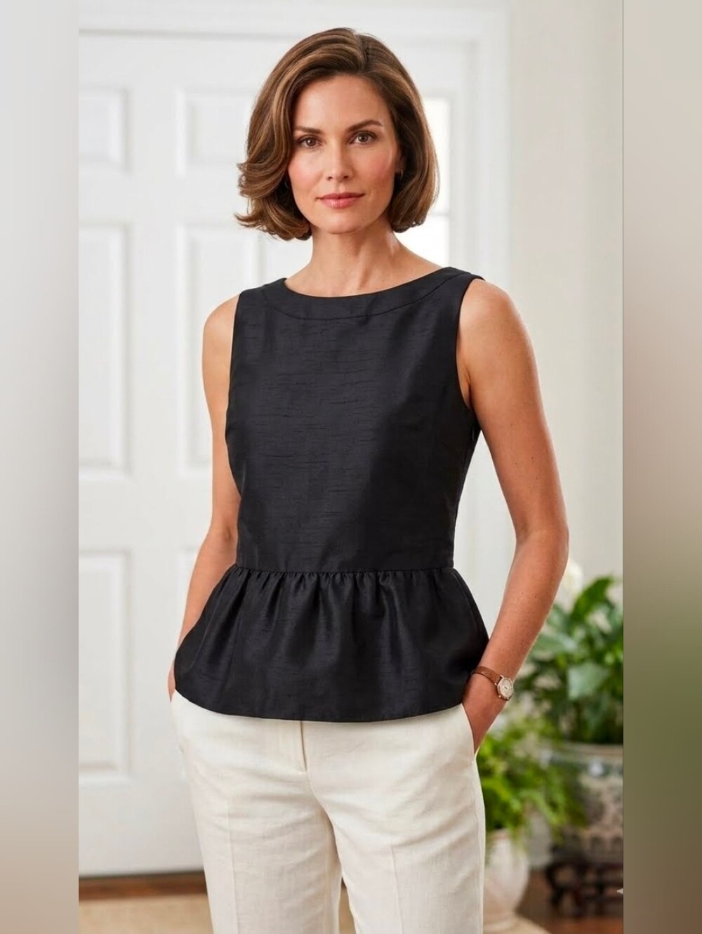 Vineyard Vines Black Sleeveless Peplum Top NWT Sz XL